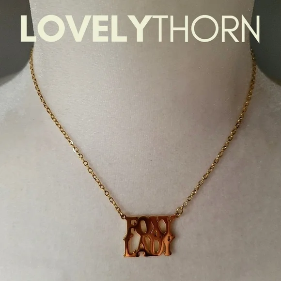 LOVELYTHORN // custom foxy lady 18K gold-plated 16 stainless steel nameplate